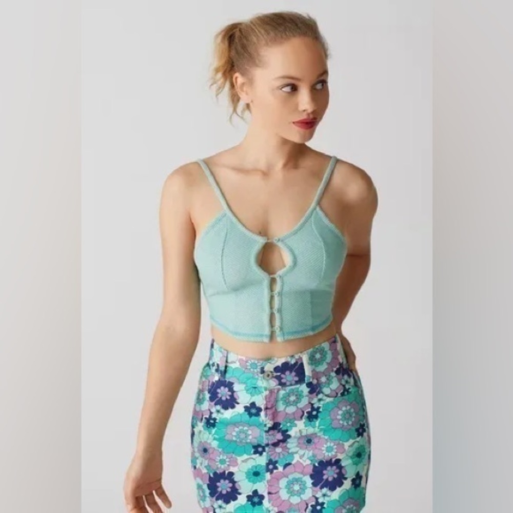 Urban Outfitters Cayenne Ribbed Cropped Button Front Cami Green Multi Size XS